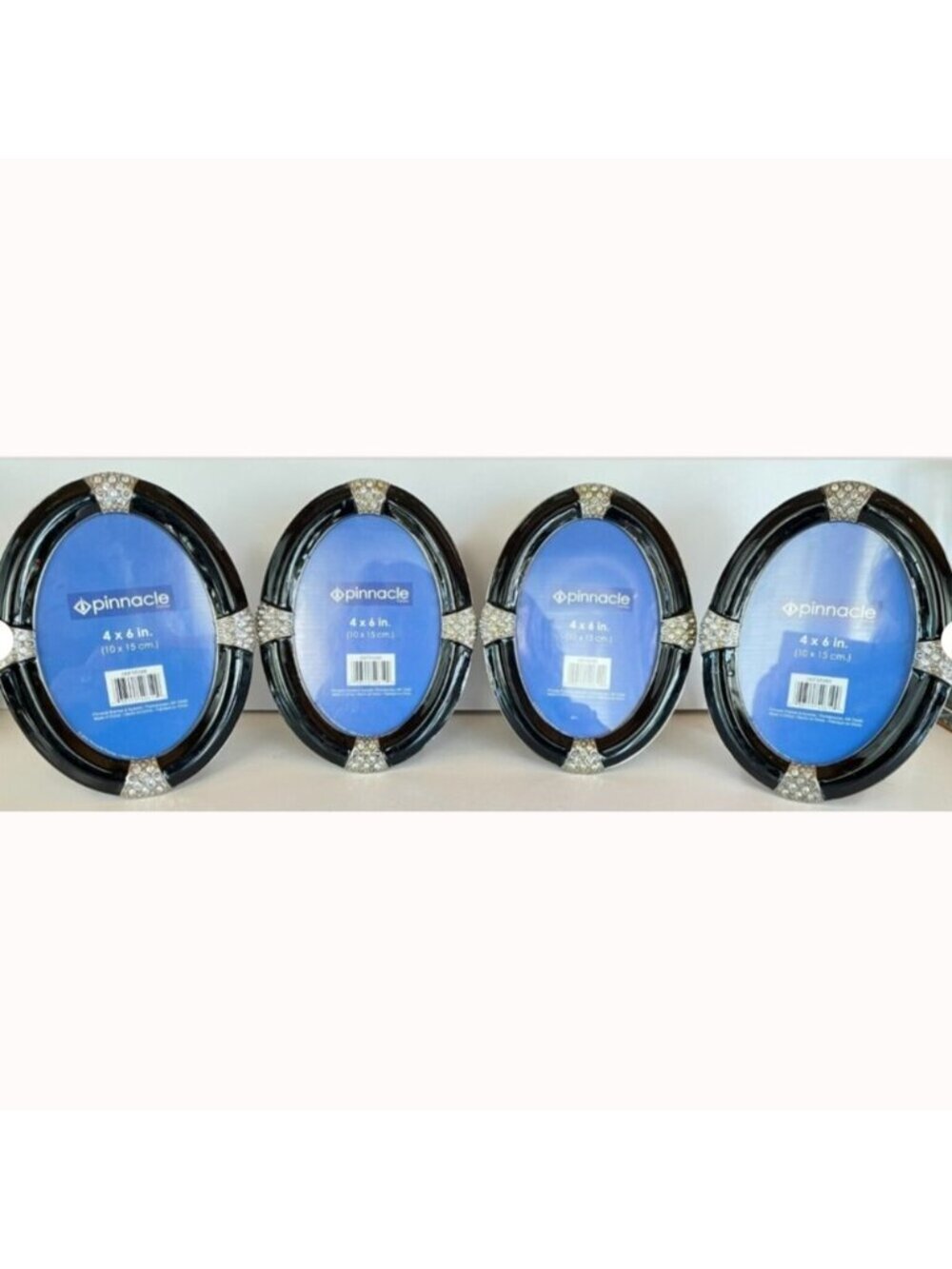 Set of 4 Black Enamel & Rhinestone Oval 4 x 6 Picture Photo Frames by Pinnacle